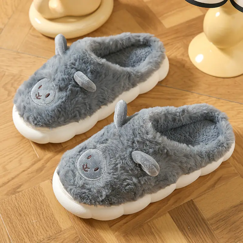 Cotton Slippers for Male and Female Couples Cute Cartoon Girl Heart Little Sheep Slippers Winter Indoor Home Soft Bottom Plush Cotton Slippers