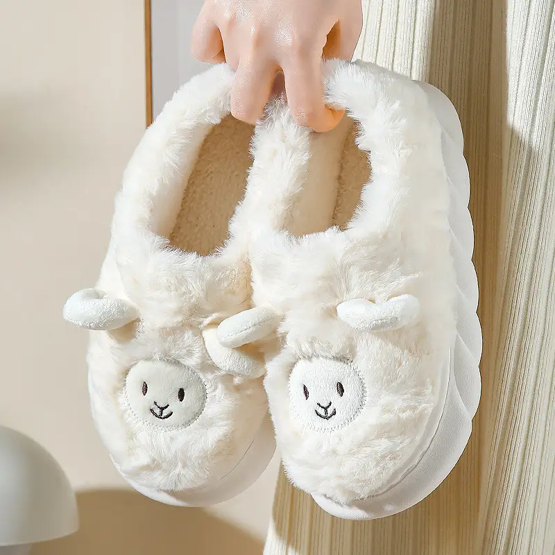 Cotton Slippers for Male and Female Couples Cute Cartoon Girl Heart Little Sheep Slippers Winter Indoor Home Soft Bottom Plush Cotton Slippers