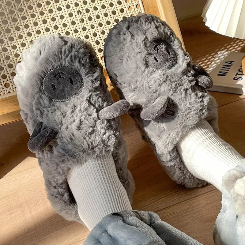 Cotton Slippers for Male and Female Couples Cute Cartoon Girl Heart Little Sheep Slippers Winter Indoor Home Soft Bottom Plush Cotton Slippers