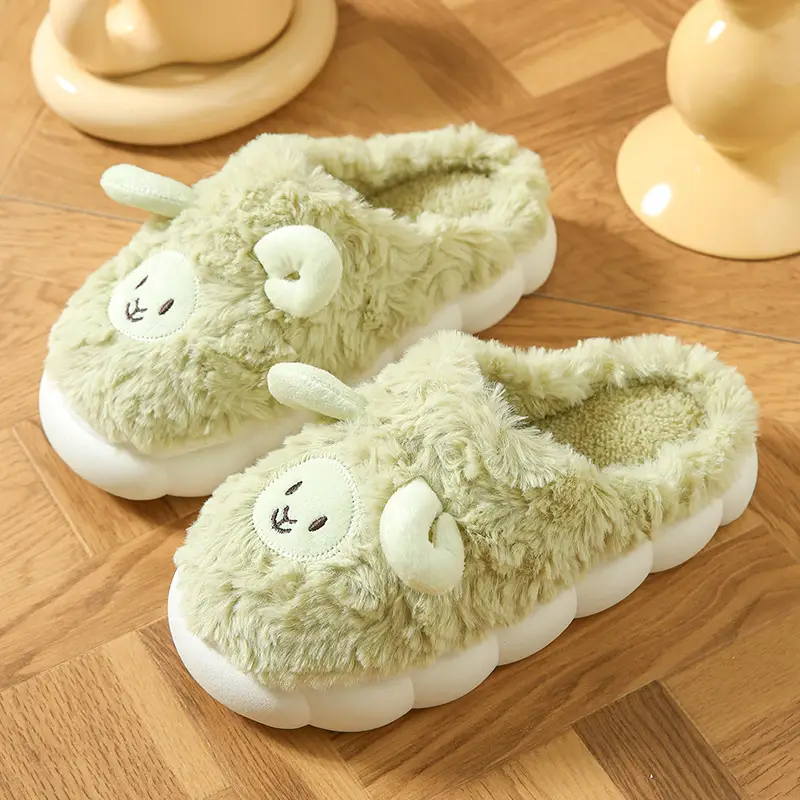 Cotton Slippers for Male and Female Couples Cute Cartoon Girl Heart Little Sheep Slippers Winter Indoor Home Soft Bottom Plush Cotton Slippers
