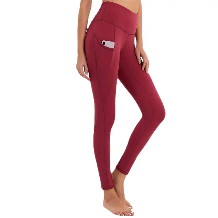 Women's Maroon High Waist Yoga Leggings with Elastic Waistband - Image 9