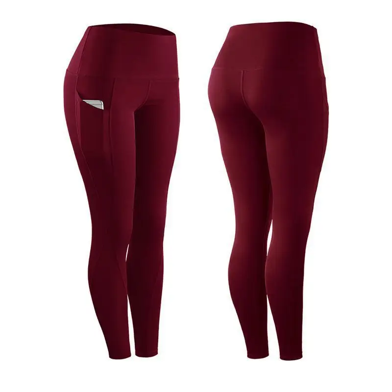 Women's Maroon High Waist Yoga Leggings with Elastic Waistband - Image 3