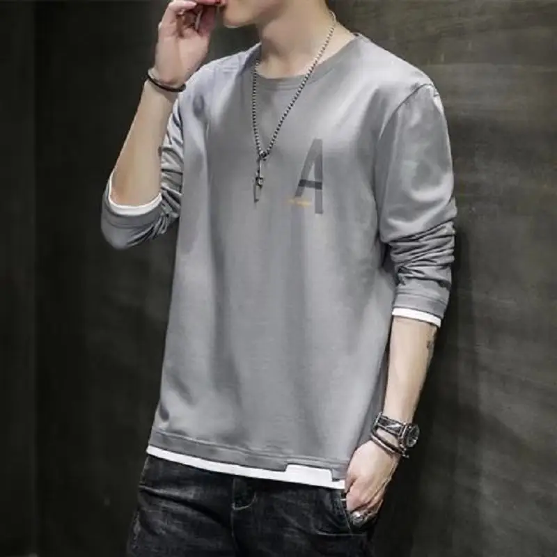 Men Grey Graphic Long Sleeve T-Shirt with "THE" Print - Image 10
