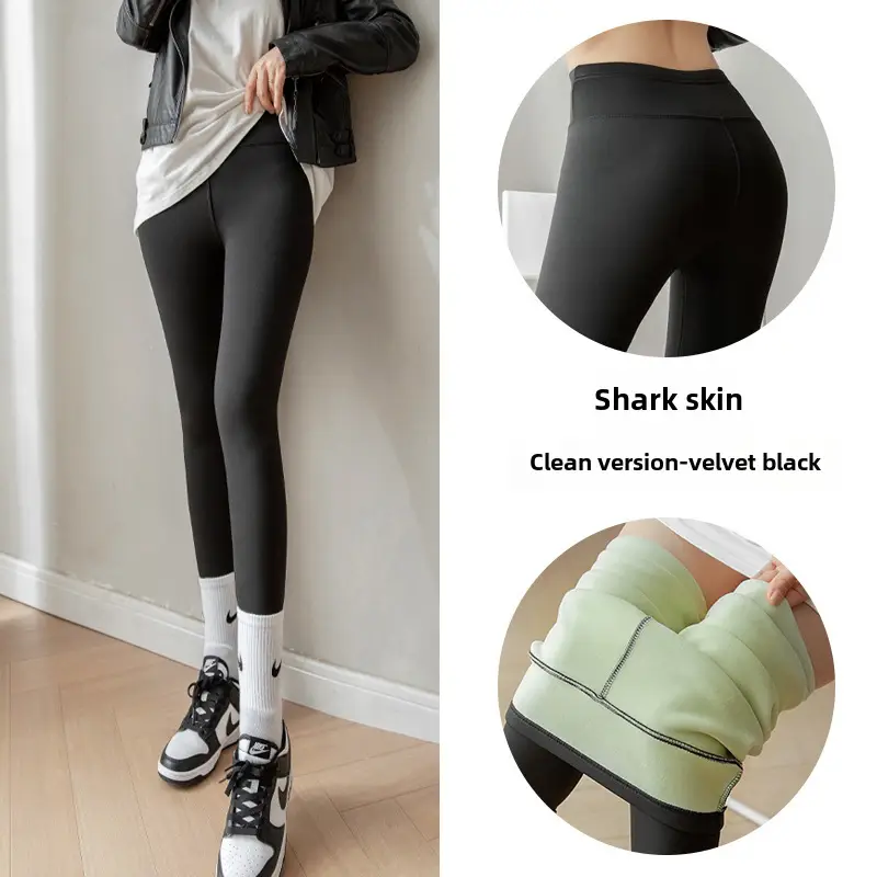 Black Shark Skin High Waist Leggings Women's Fleece Lined Yoga Pants - Image 13