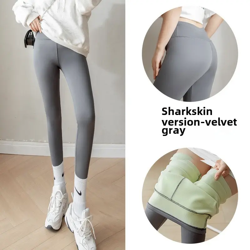 Black Shark Skin High Waist Leggings Women's Fleece Lined Yoga Pants - Image 17