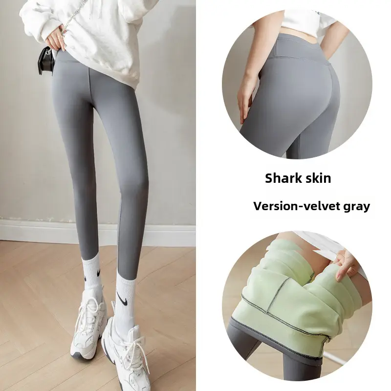 Black Shark Skin High Waist Leggings Women's Fleece Lined Yoga Pants - Image 19