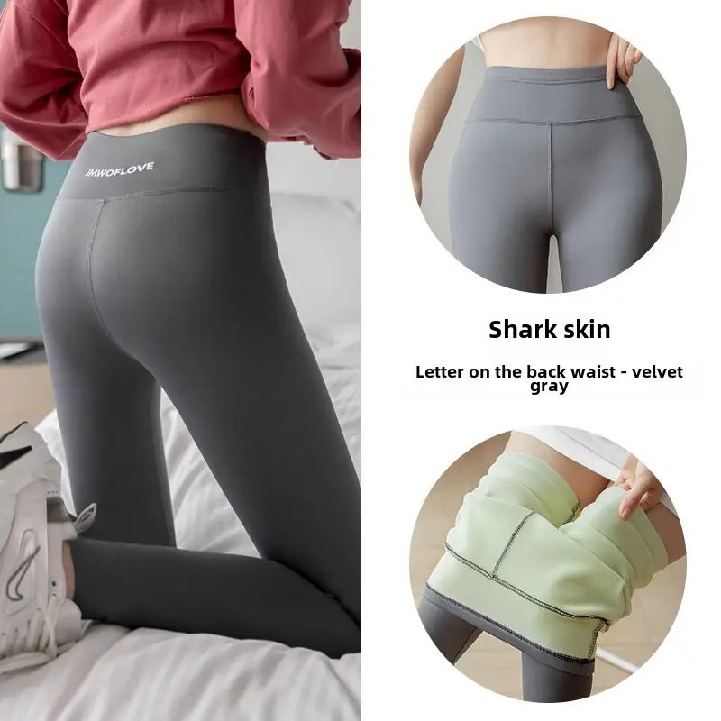 Black Shark Skin High Waist Leggings Women's Fleece Lined Yoga Pants - Image 29