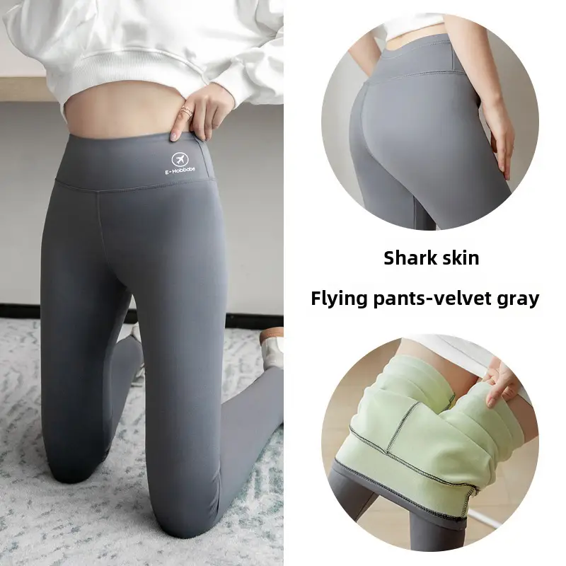 Black Shark Skin High Waist Leggings Women's Fleece Lined Yoga Pants - Image 39