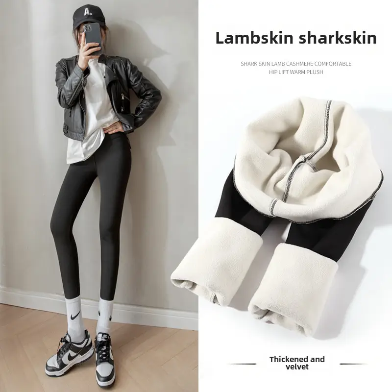 Black Shark Skin High Waist Leggings Women's Fleece Lined Yoga Pants - Image 43