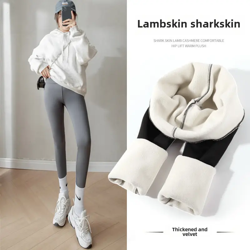 Black Shark Skin High Waist Leggings Women's Fleece Lined Yoga Pants - Image 46