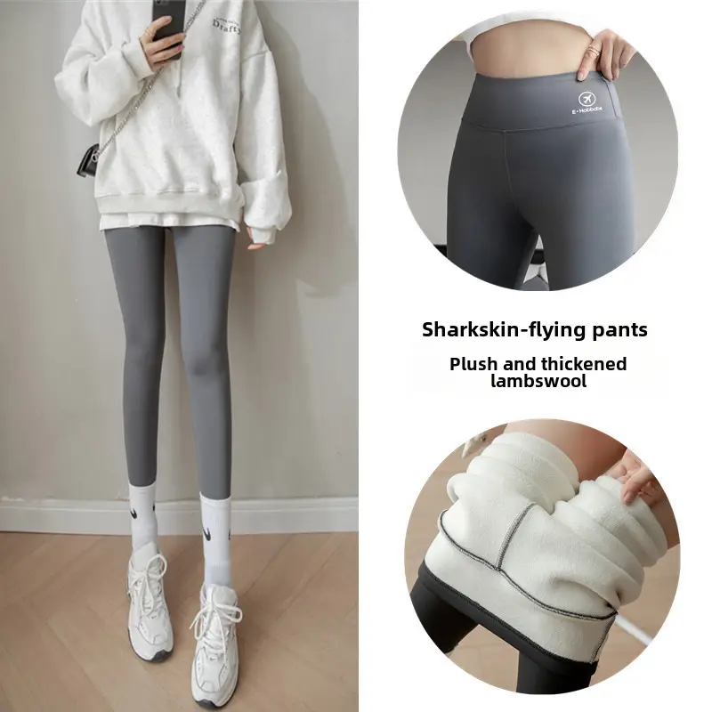 Black Shark Skin High Waist Leggings Women's Fleece Lined Yoga Pants - Image 70
