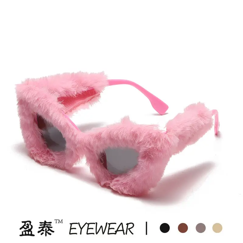 Black Plush Cat-Eye Sunglasses for Girls Women - Image 5