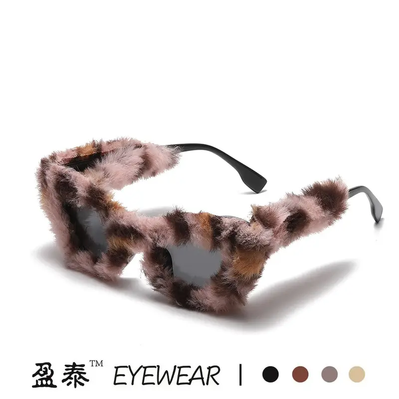 Black Plush Cat-Eye Sunglasses for Girls Women - Image 6