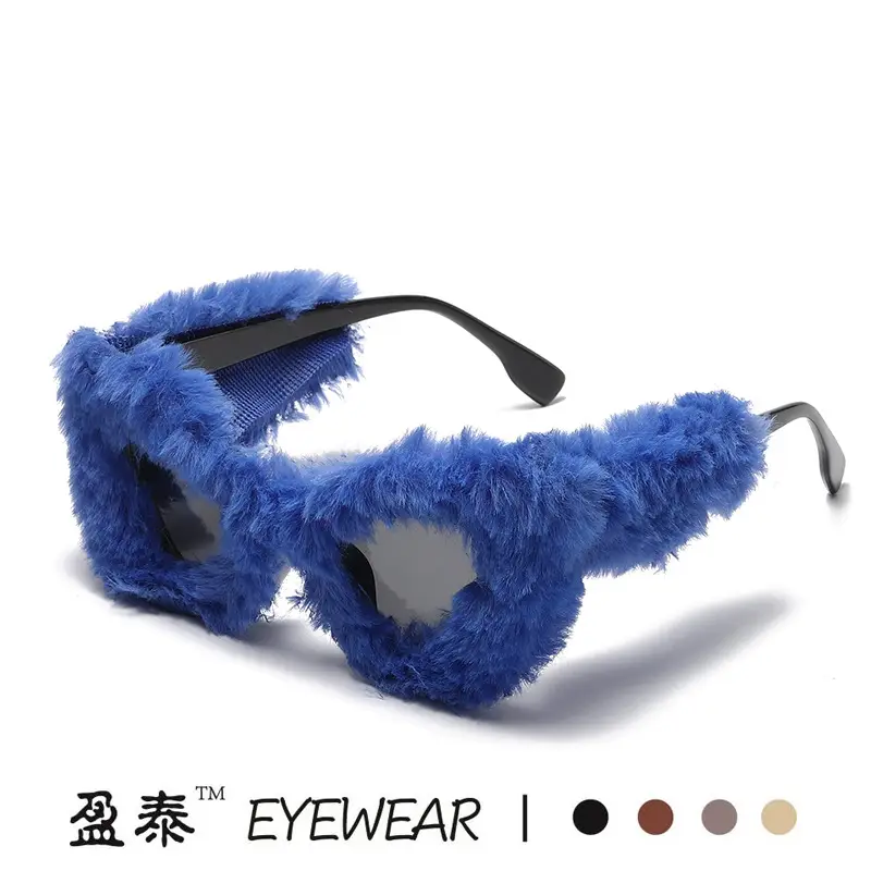 Black Plush Cat-Eye Sunglasses for Girls Women - Image 7