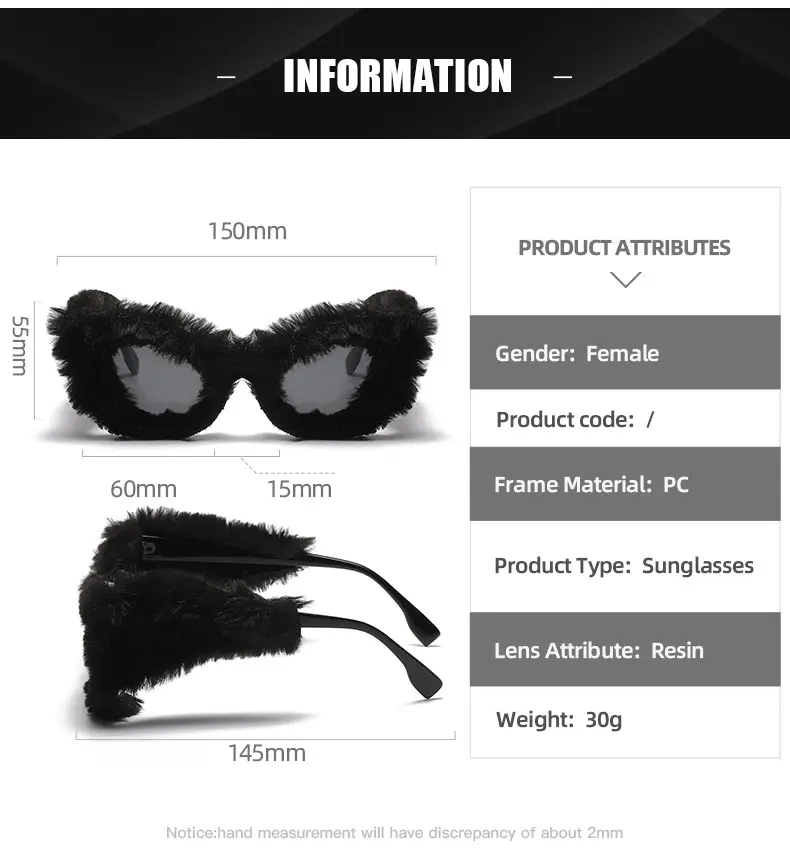 Black Plush Cat-Eye Sunglasses for Girls Women — feature 12