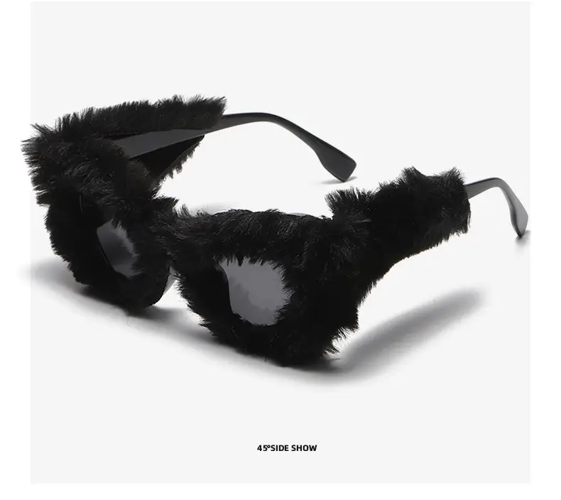 Black Plush Cat-Eye Sunglasses for Girls Women — feature 15