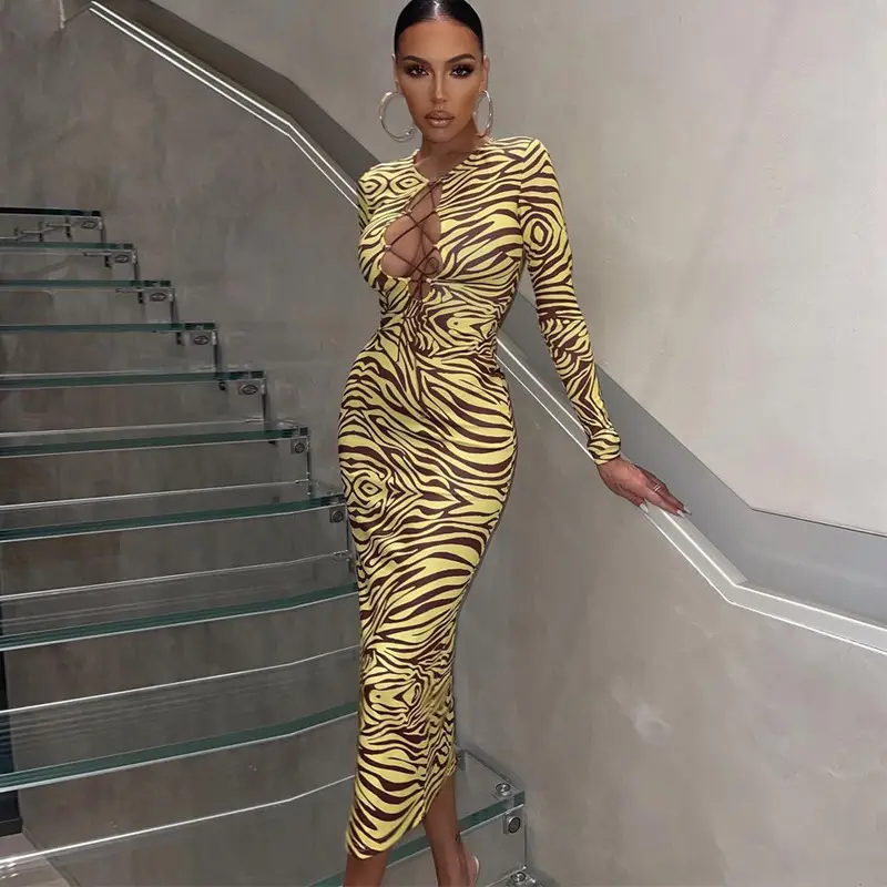 Printed Long Sleeve Slim Fit Dress for Women 2022 - Image 2