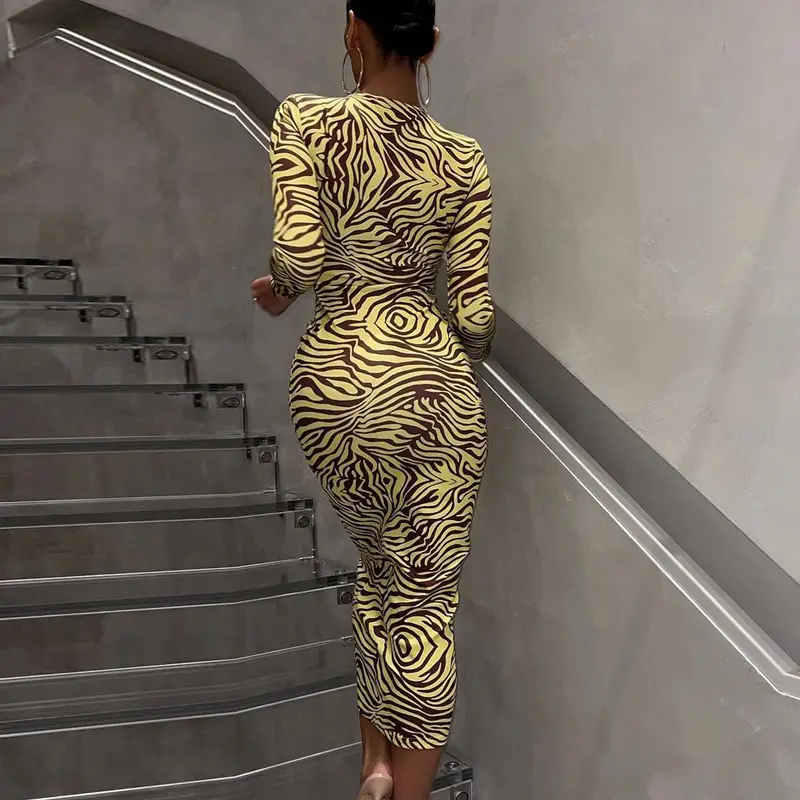 Printed Long Sleeve Slim Fit Dress for Women 2022 - Image 3