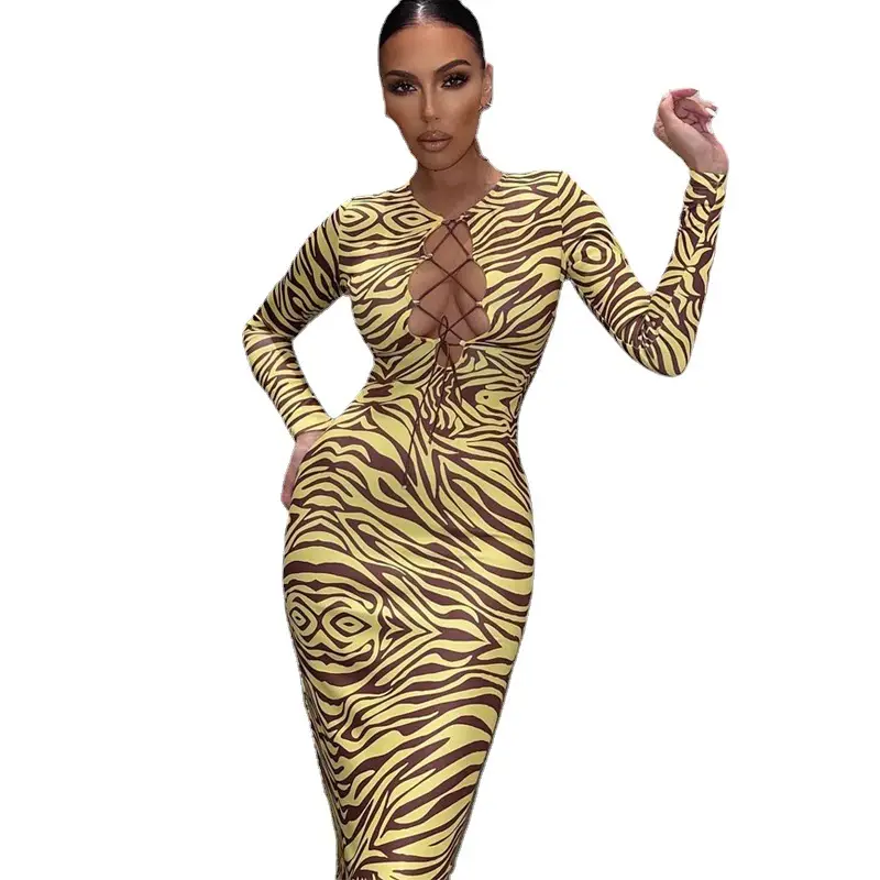 Printed Long Sleeve Slim Fit Dress for Women 2022 - Image 6