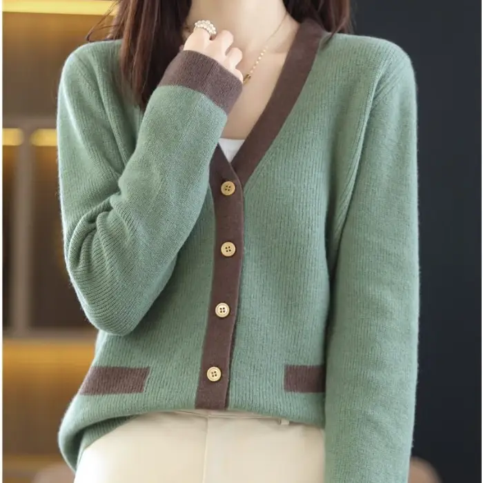 Women's Knit V-Neck Cardigan with Button Front - Image 5
