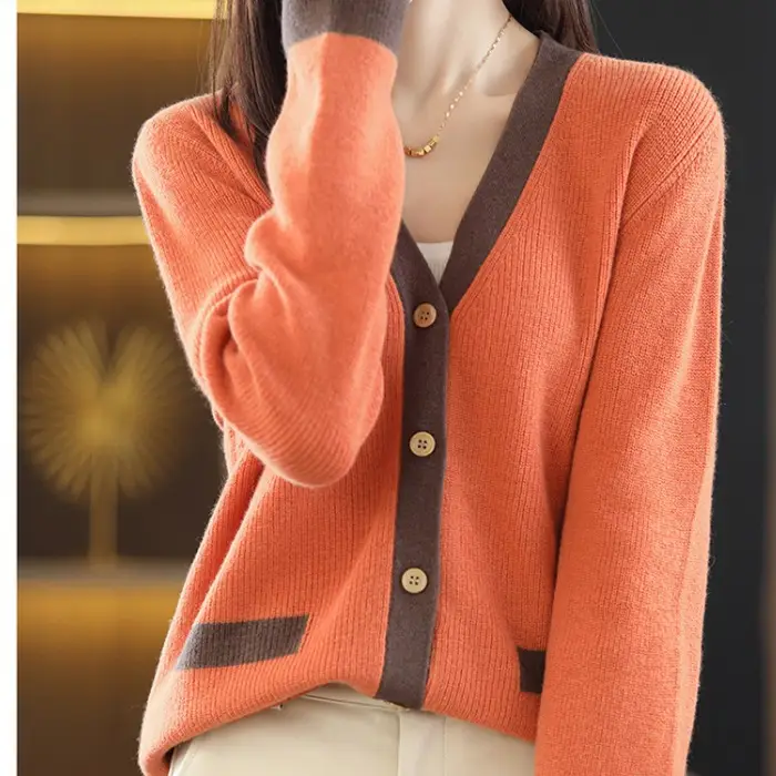 Women's Knit V-Neck Cardigan with Button Front - Image 6