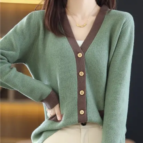 Women's Knit V-Neck Cardigan with Button Front - Image 2