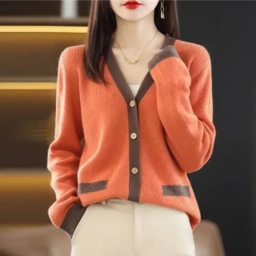 Women's Knit V-Neck Cardigan with Button Front - Image 3