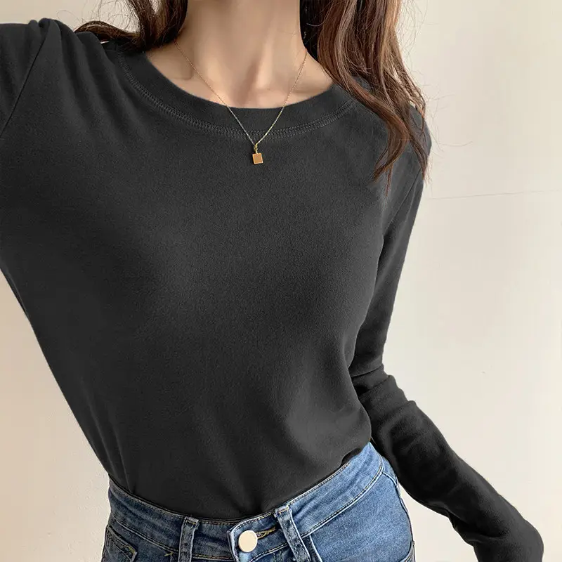 Women's Black Fleece Lined Top with Long Sleeve - Image 2