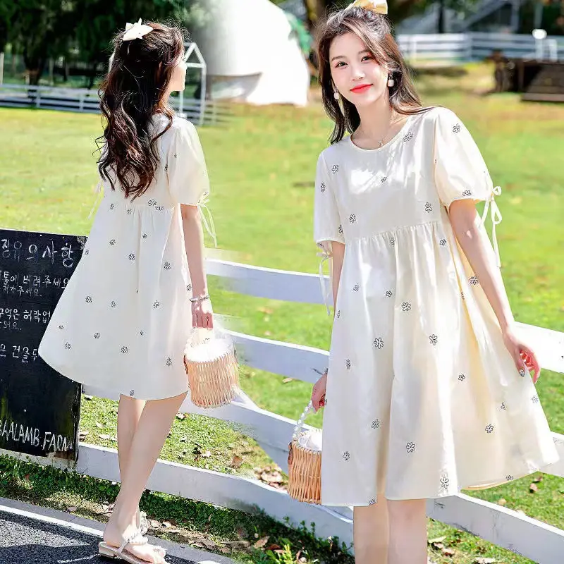 Maternity Dress 2022 Embroidered Floral White