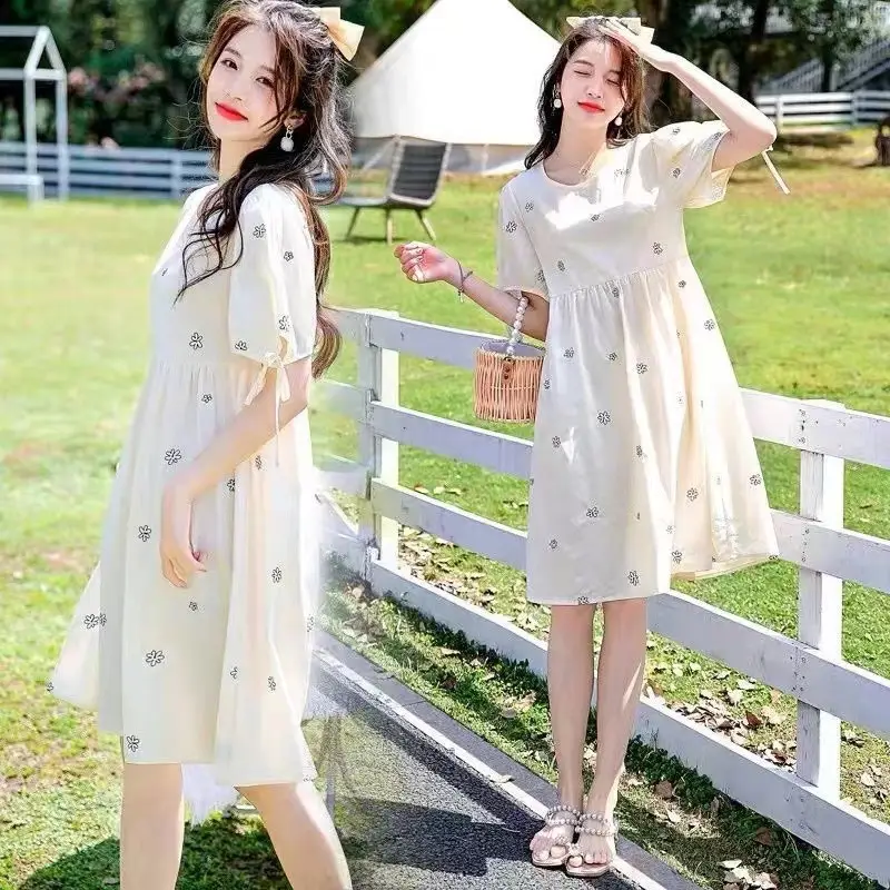 Maternity Dress 2022 Embroidered Floral White