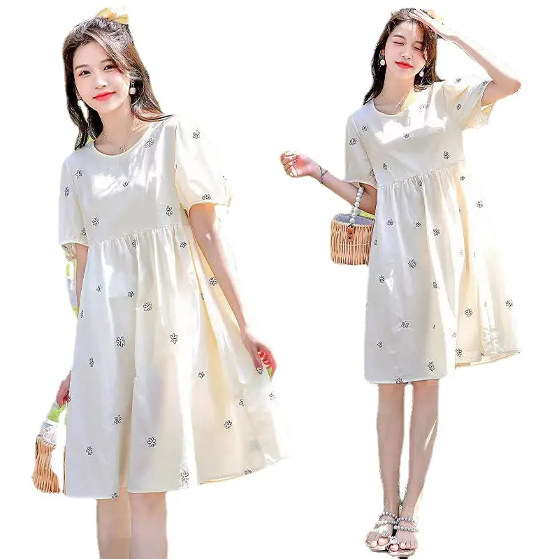 Maternity Dress 2022 Embroidered Floral White
