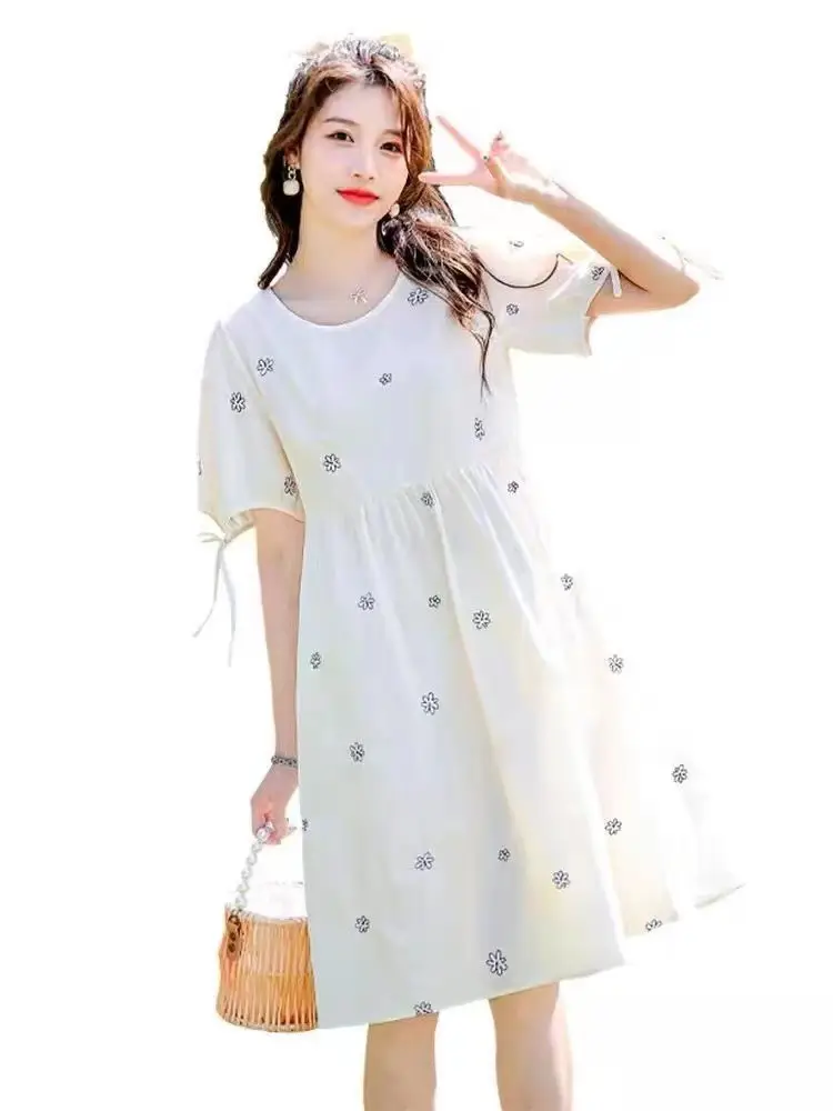 Maternity Dress 2022 Embroidered Floral White — feature 1