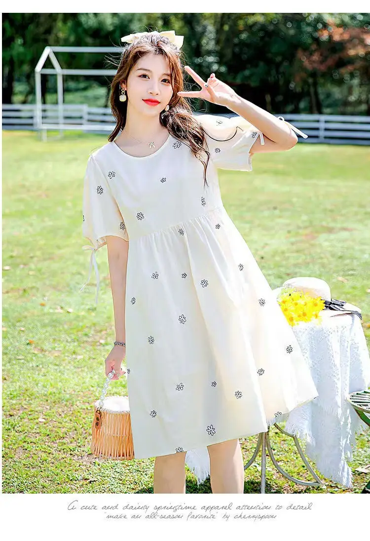 Maternity Dress 2022 Embroidered Floral White — feature 6