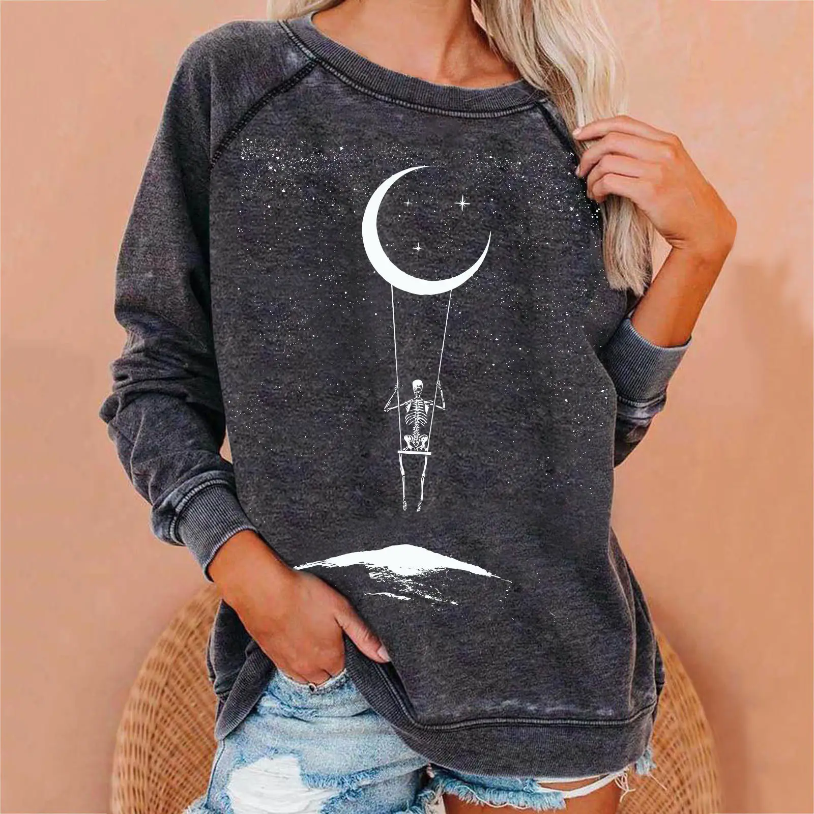 Women Halloween Skull Sweatshirt Dark Grey - Image 17