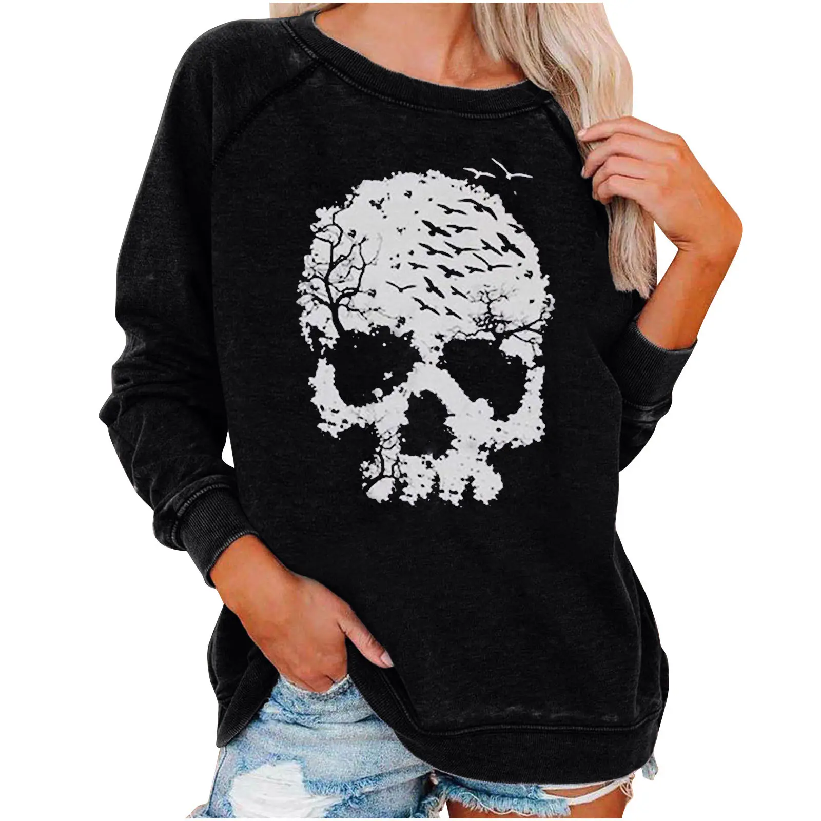 Women Halloween Skull Sweatshirt Dark Grey - Image 19