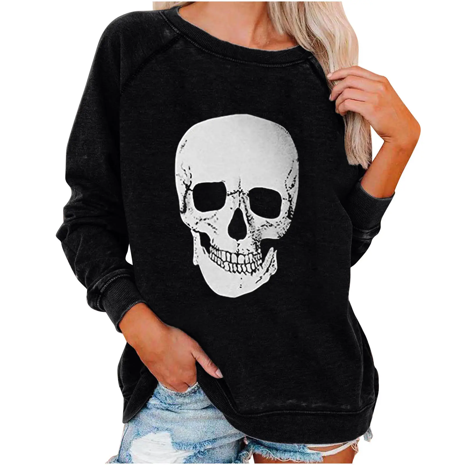Women Halloween Skull Sweatshirt Dark Grey - Image 13