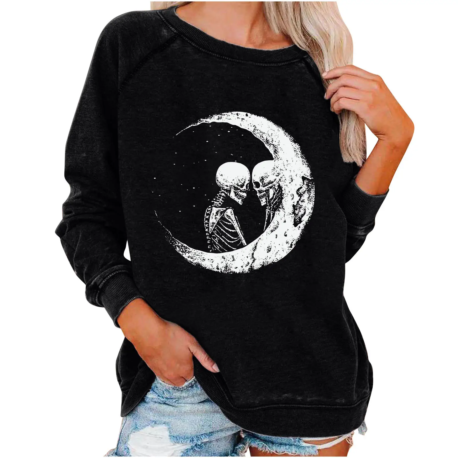 Women Halloween Skull Sweatshirt Dark Grey - Image 5