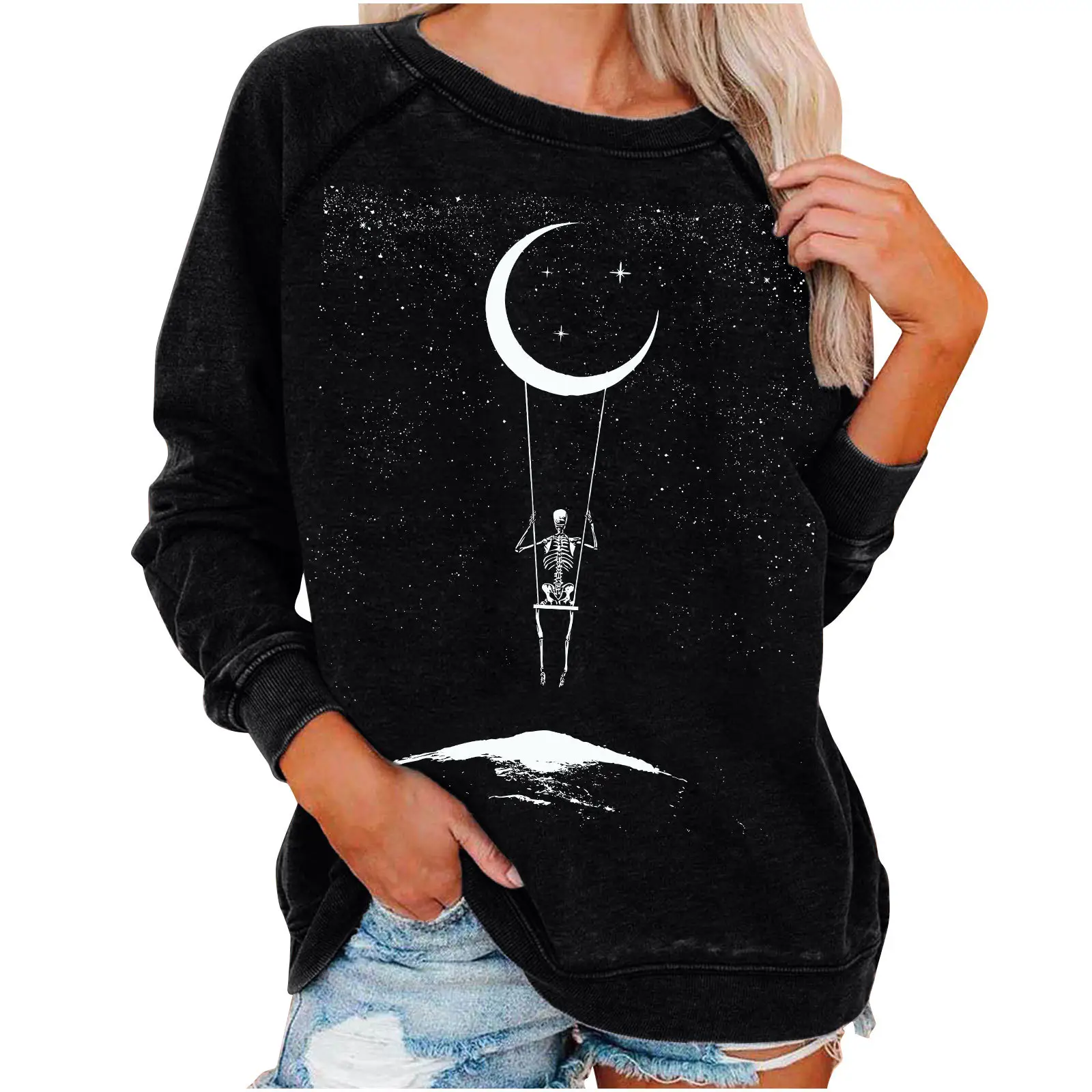 Women Halloween Skull Sweatshirt Dark Grey - Image 7