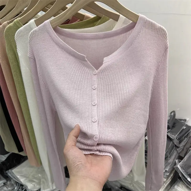 V-Neck Long Sleeve Knit Cardigan Women Spring - Image 8