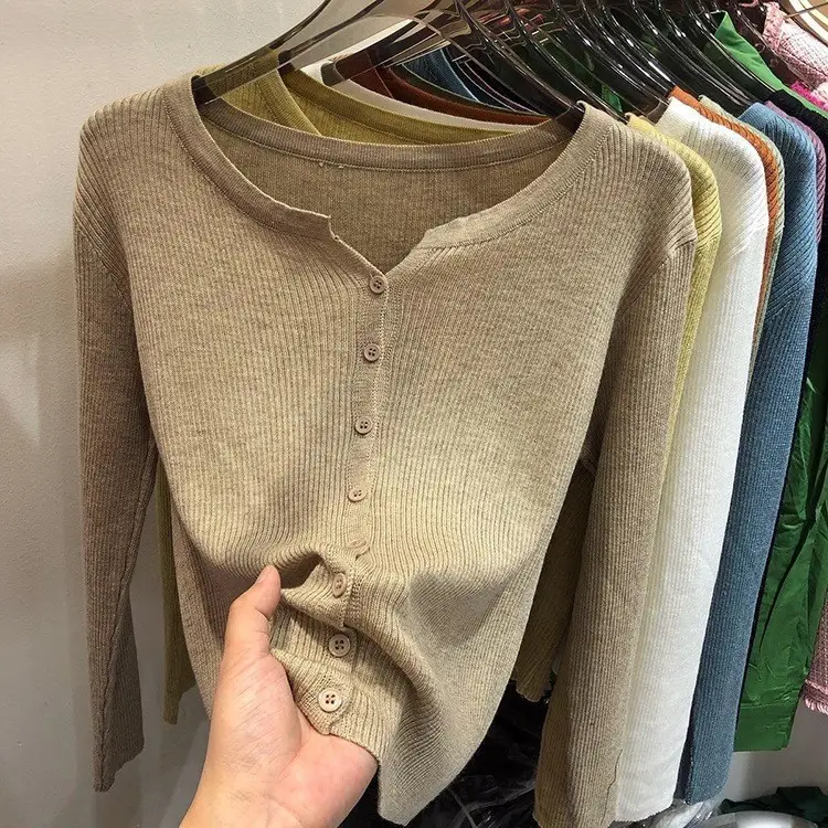V-Neck Long Sleeve Knit Cardigan Women Spring - Image 12