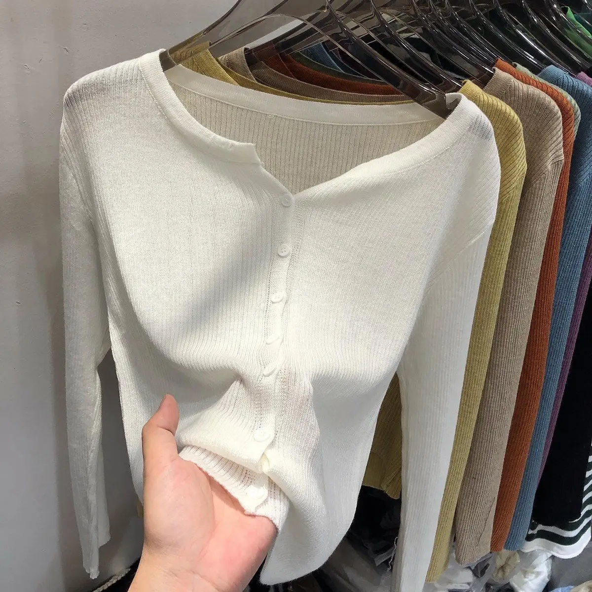 V-Neck Long Sleeve Knit Cardigan Women Spring - Image 13
