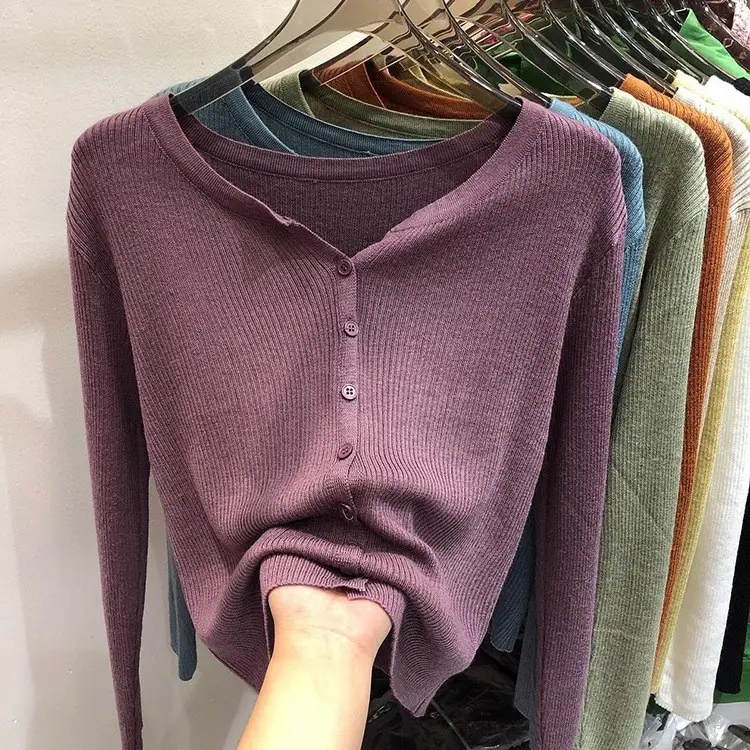 V-Neck Long Sleeve Knit Cardigan Women Spring — feature 11