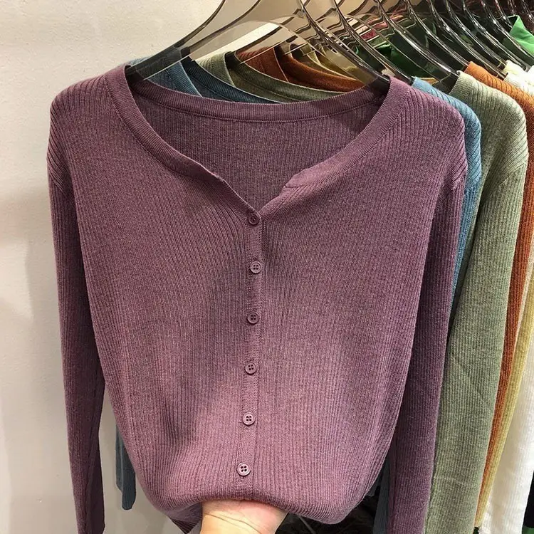 V-Neck Long Sleeve Knit Cardigan Women Spring — feature 13