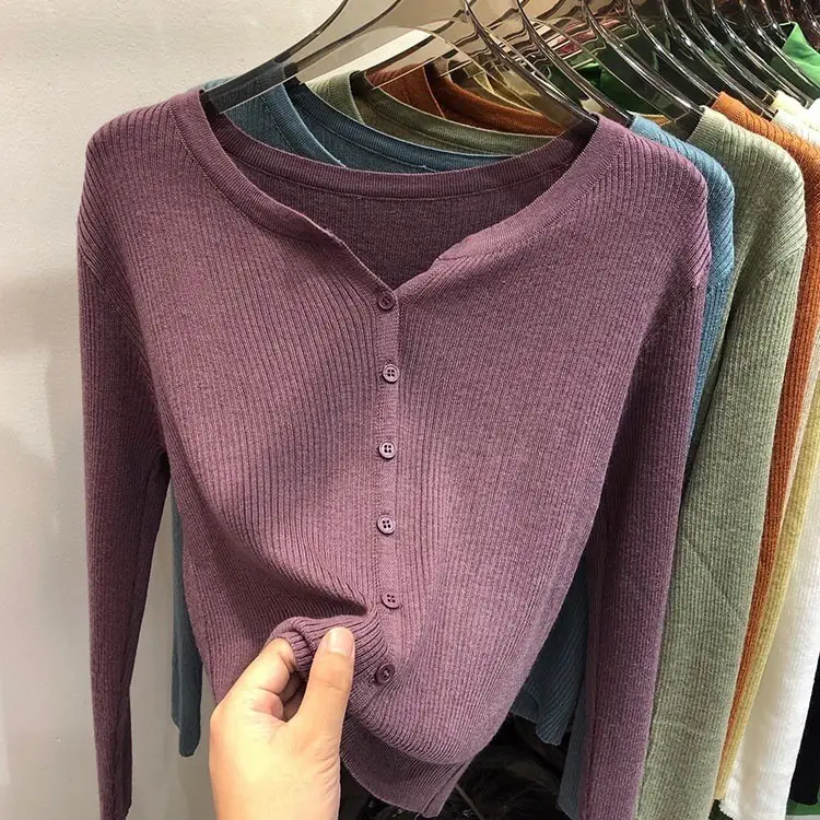 V-Neck Long Sleeve Knit Cardigan Women Spring — feature 14
