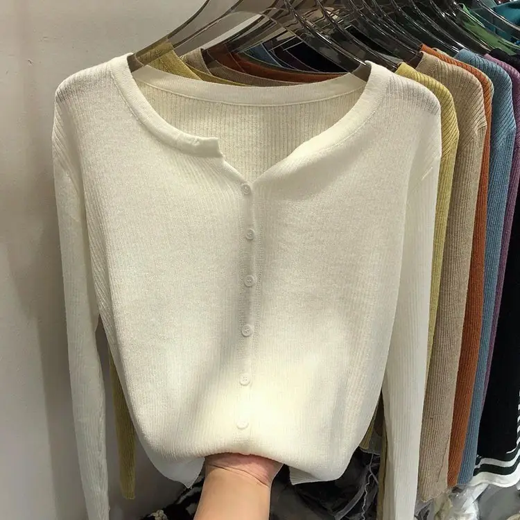 V-Neck Long Sleeve Knit Cardigan Women Spring — feature 18