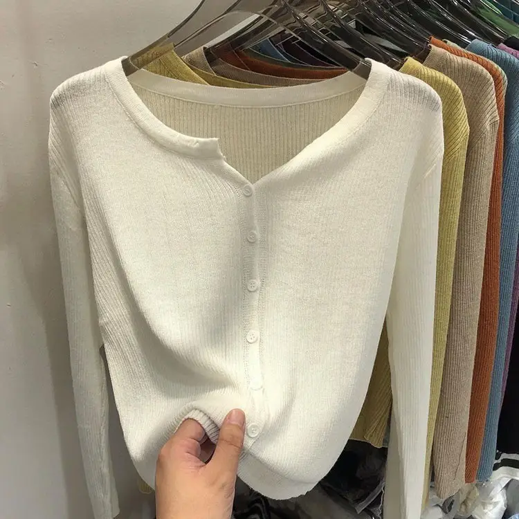 V-Neck Long Sleeve Knit Cardigan Women Spring — feature 19