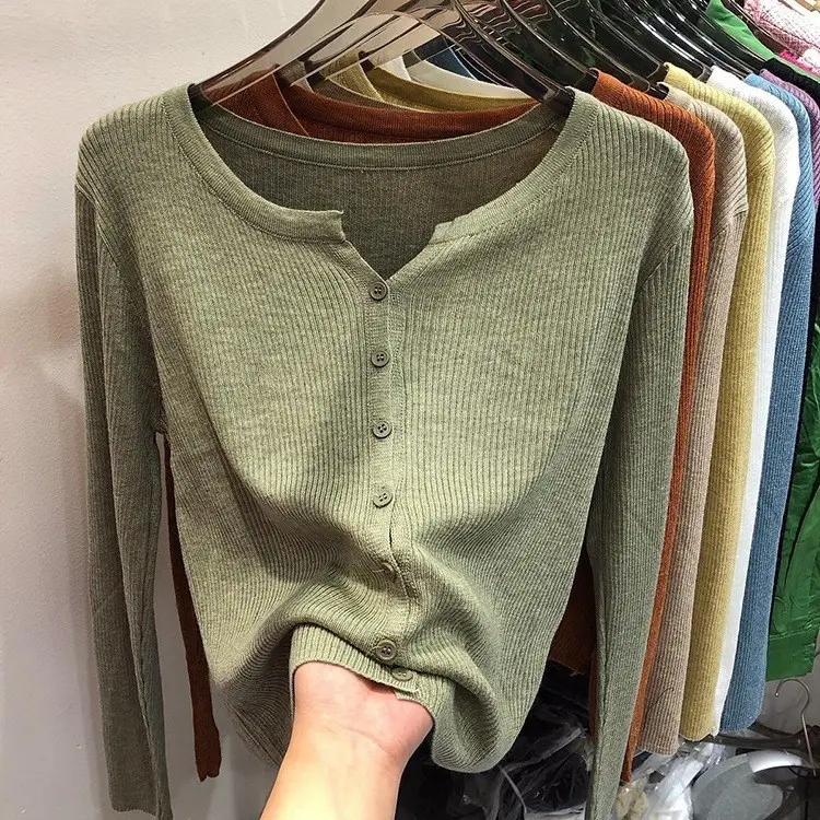 V-Neck Long Sleeve Knit Cardigan Women Spring — feature 21