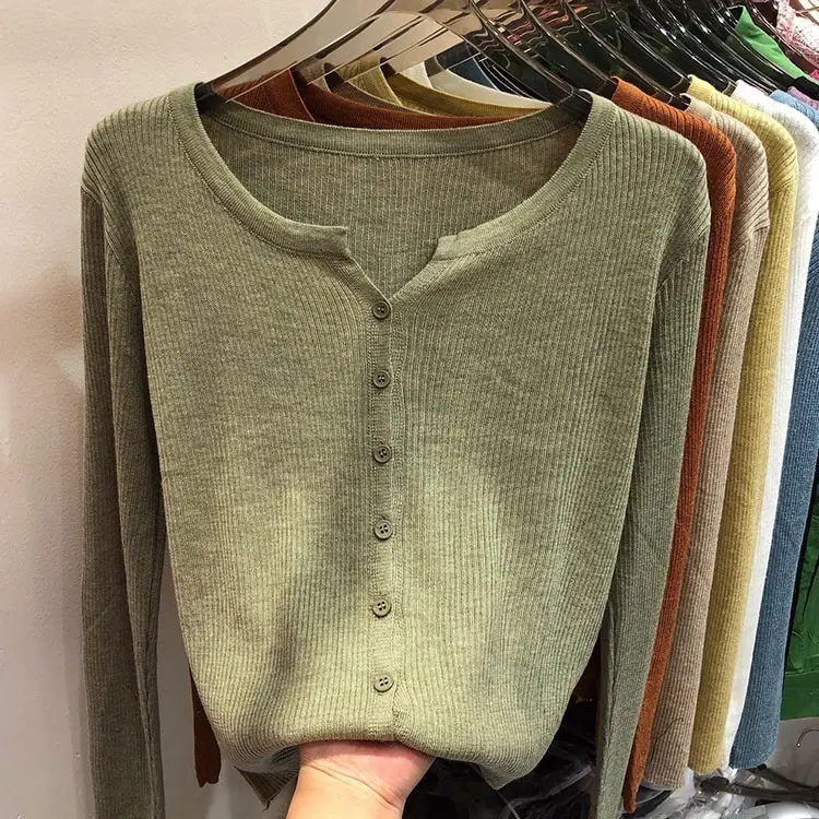 V-Neck Long Sleeve Knit Cardigan Women Spring — feature 23