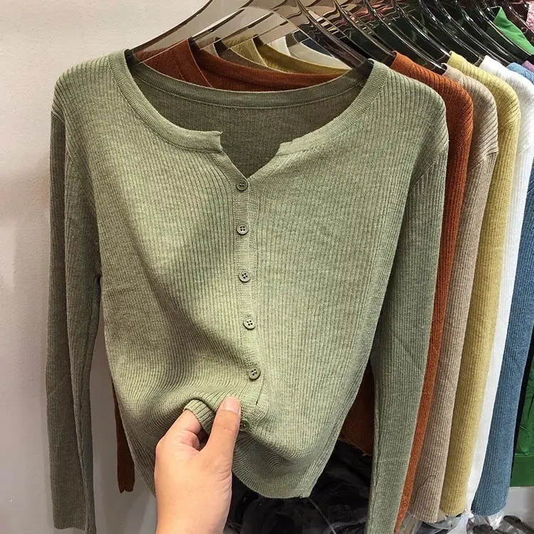 V-Neck Long Sleeve Knit Cardigan Women Spring — feature 24