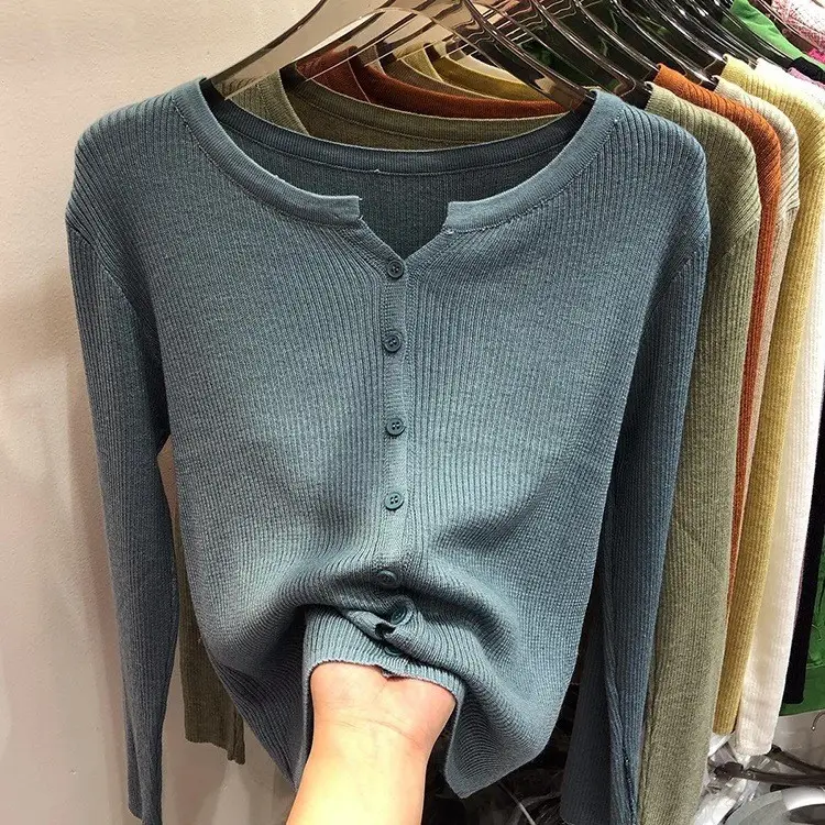 V-Neck Long Sleeve Knit Cardigan Women Spring — feature 26